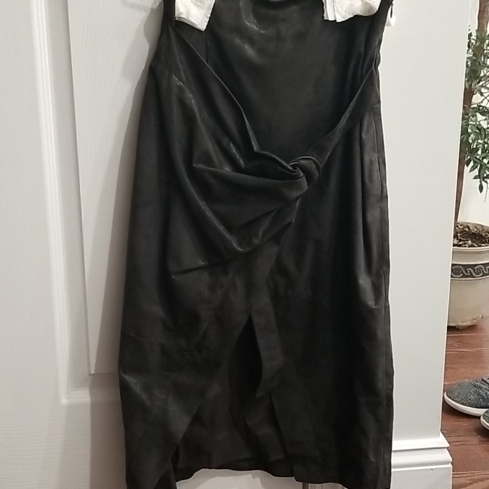 Black leather wrap skirt with belt